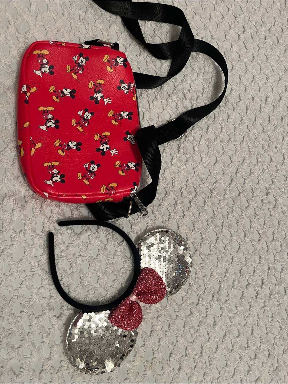 Disney Red Mickey Pattern Crossbody Bag with Sequin Minnie Ears Headband